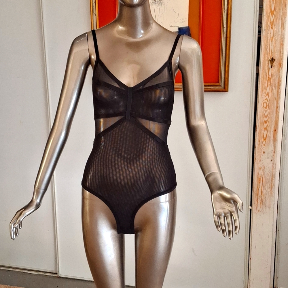Vintage sheer powerknit bodysuit with snap crotch